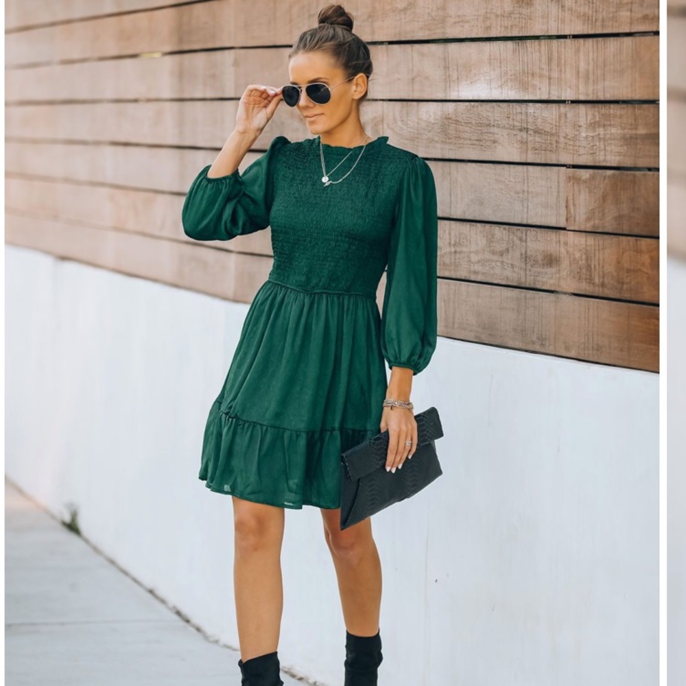 VICI Call it a night smocked dress-Hunter Green